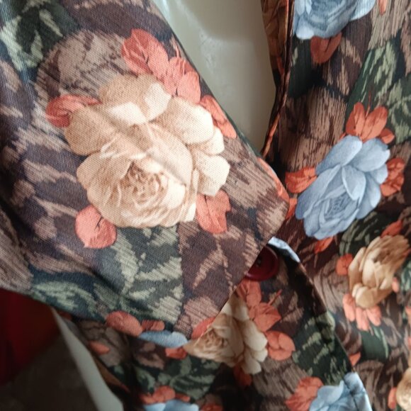 Vintage Medium 1970's Womens Blazer Jacket Polyester Floral Notch Lapel Cropped - Picture 6 of 7